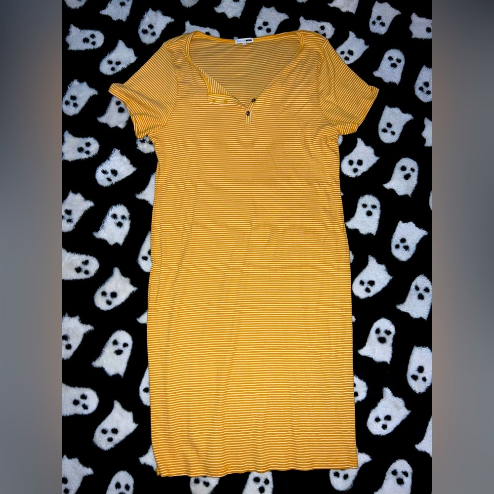 Fashion Nova Yellow Striped Midi Dress